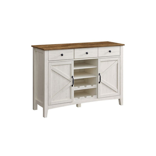 Syna 45 Inch Buffet Cabinet with 3 Storage Drawers, Wine Rack, White By Casagear Home