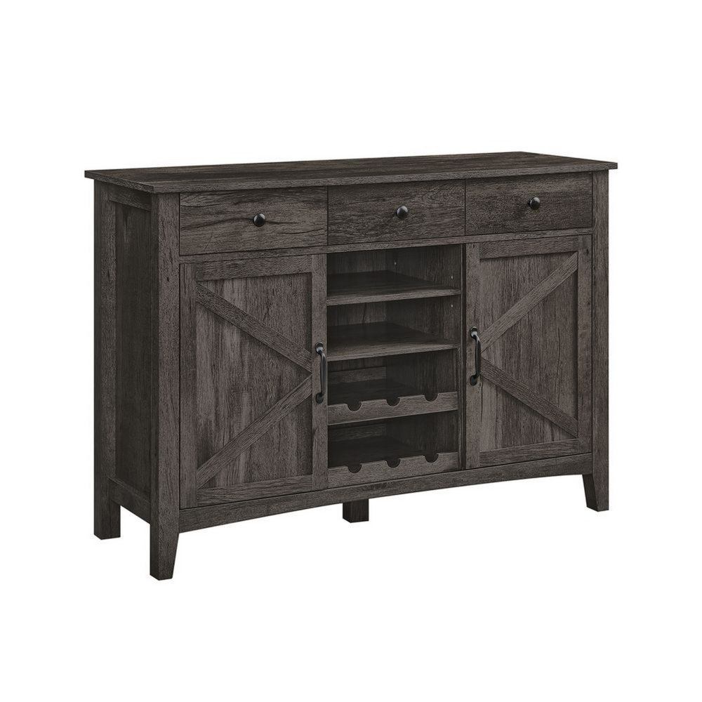 Syna 45 Inch Buffet Cabinet with 3 Storage Drawers, Wine Rack, Gray By Casagear Home