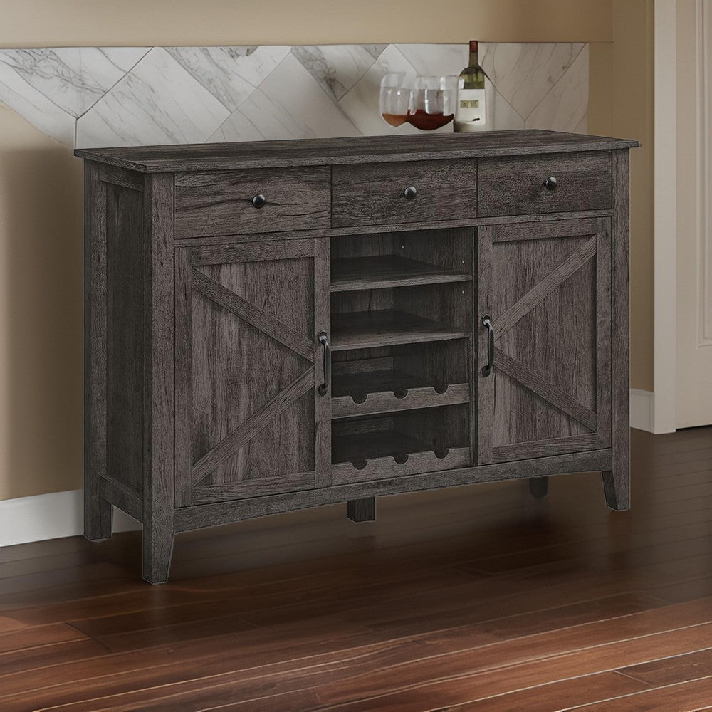 Syna 45 Inch Buffet Cabinet with 3 Storage Drawers, Wine Rack, Gray By Casagear Home