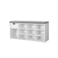 Lyne 41 Inch Shoe Bench with Drawer and 10 Shelves, Gray Seat, White Wood By Casagear Home