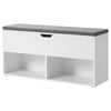 Lyne 39 Inch Shoe Bench, Large Gray Storage Box, 2 Open Shelves, White By Casagear Home