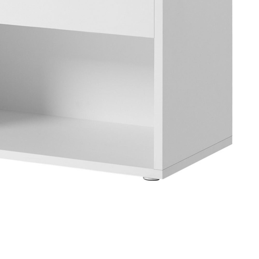 Lyne 39 Inch Shoe Bench, Large Gray Storage Box, 2 Open Shelves, White By Casagear Home