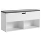 Lyne 39 Inch Shoe Bench, Large Gray Storage Box, 2 Open Shelves, White By Casagear Home