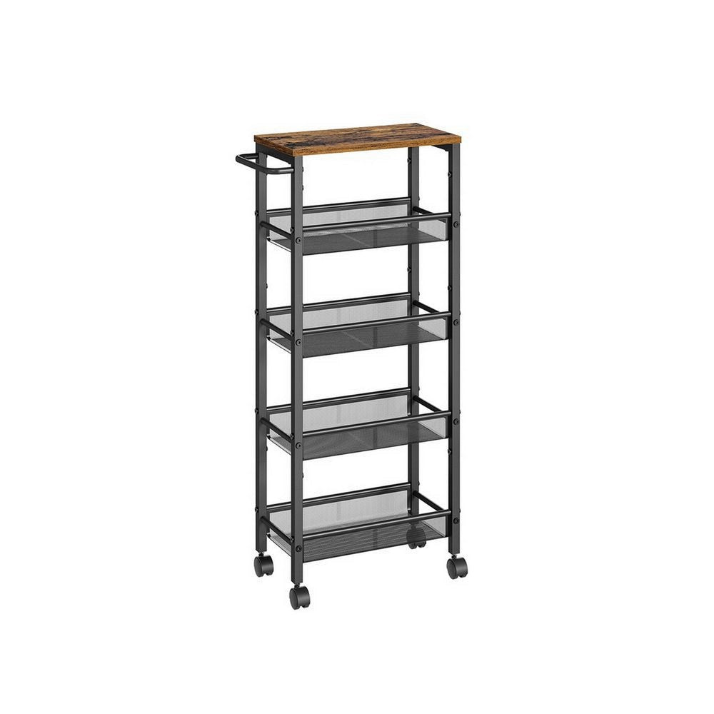 39 Inch Rolling Kitchen Trolly Cart 4 Grid Shelves Caster Wheels Black By Casagear Home BM315784