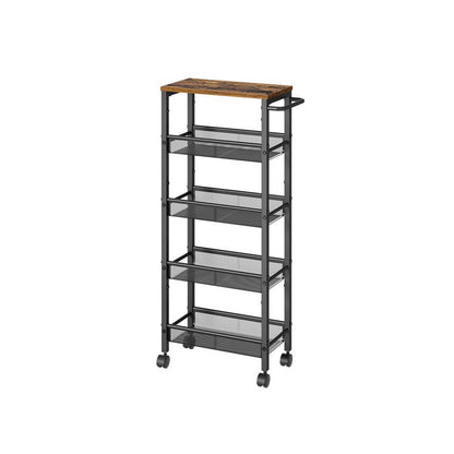 39 Inch Rolling Kitchen Trolly Cart, 4 Grid Shelves, Caster Wheels, Black By Casagear Home