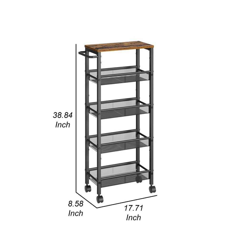 39 Inch Rolling Kitchen Trolly Cart 4 Grid Shelves Caster Wheels Black By Casagear Home BM315784