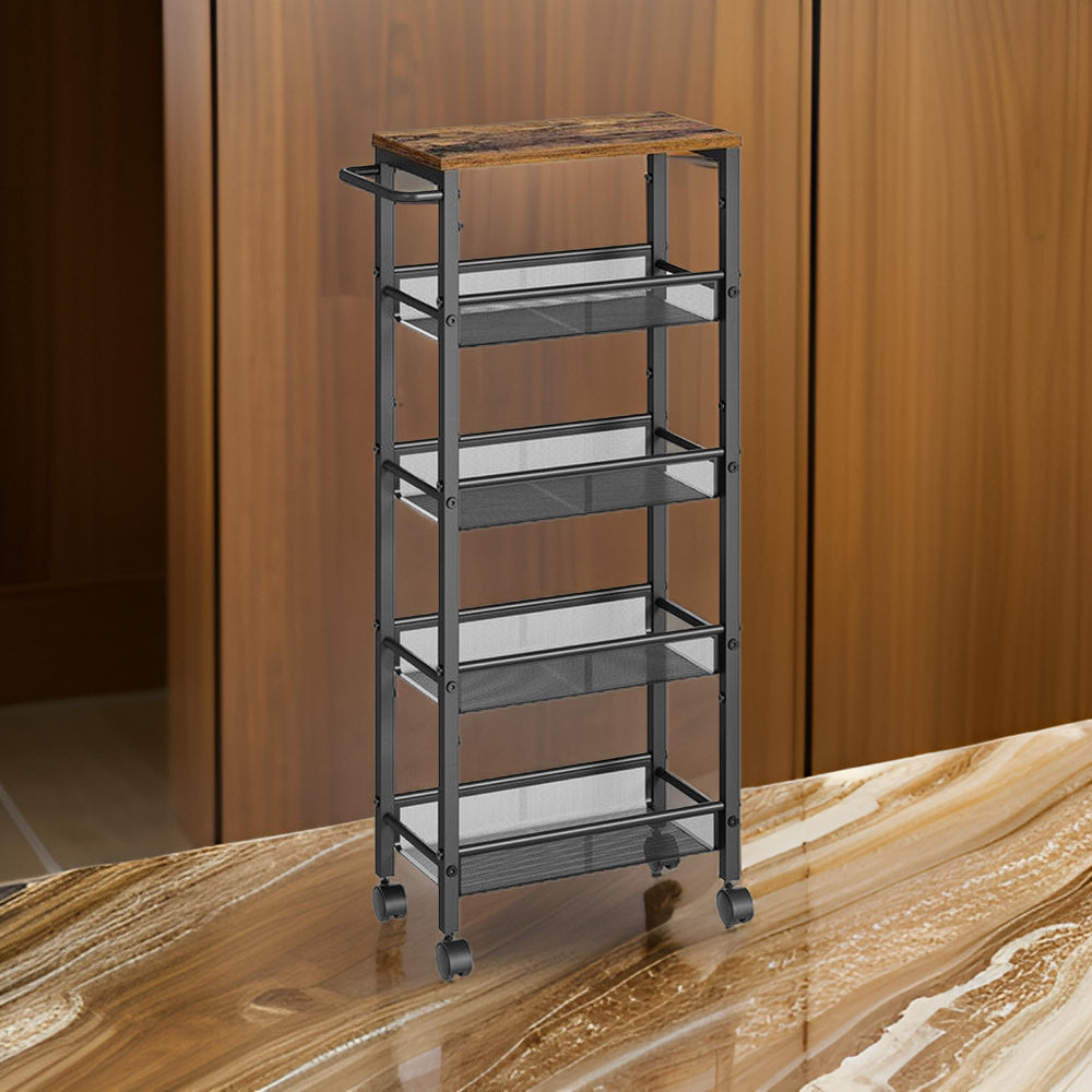 39 Inch Rolling Kitchen Trolly Cart, 4 Grid Shelves, Caster Wheels, Black By Casagear Home