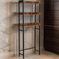 Kiu 65 Inch Bathroom Storage with 3 Open Brown Wood Shelves, Black Steel By Casagear Home