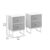 Jem 22 Inch Nightstand Set of 2, Soft Fabric Front Drawers, White Steel By Casagear Home