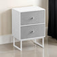 Jem 22 Inch Nightstand Set of 2, Soft Fabric Front Drawers, White Steel By Casagear Home