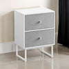 Jem 22 Inch Nightstand Set of 2, Soft Fabric Front Drawers, White Steel By Casagear Home