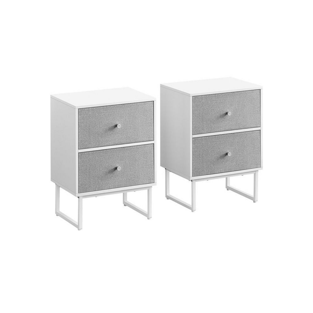Jem 22 Inch Nightstand Set of 2, Soft Fabric Front Drawers, White Steel By Casagear Home