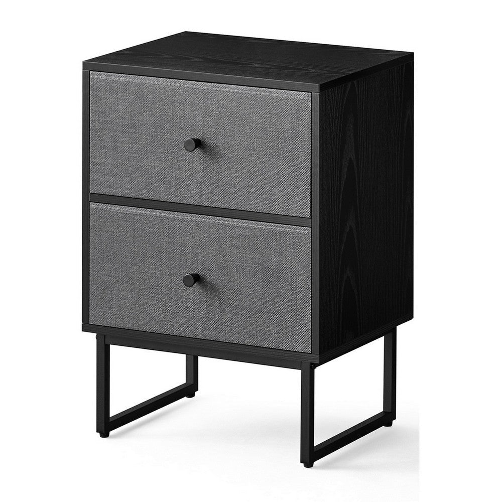 Jem 22 Inch Nightstand Set of 2 Soft Fabric Front Drawers Black Steel By Casagear Home BM315788