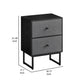 Jem 22 Inch Nightstand Set of 2, Soft Fabric Front Drawers, Black Steel By Casagear Home