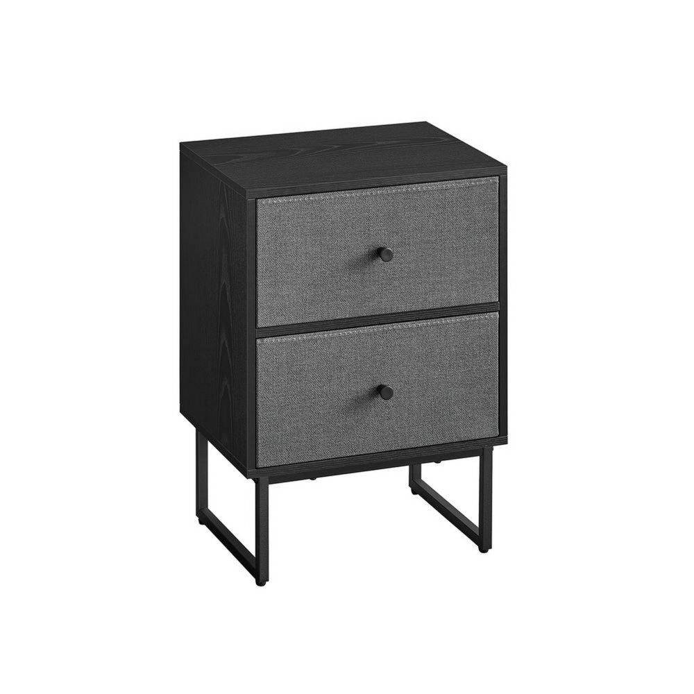 Jem 22 Inch Nightstand with 2 Removable Fabric Front Drawers, Black Steel By Casagear Home