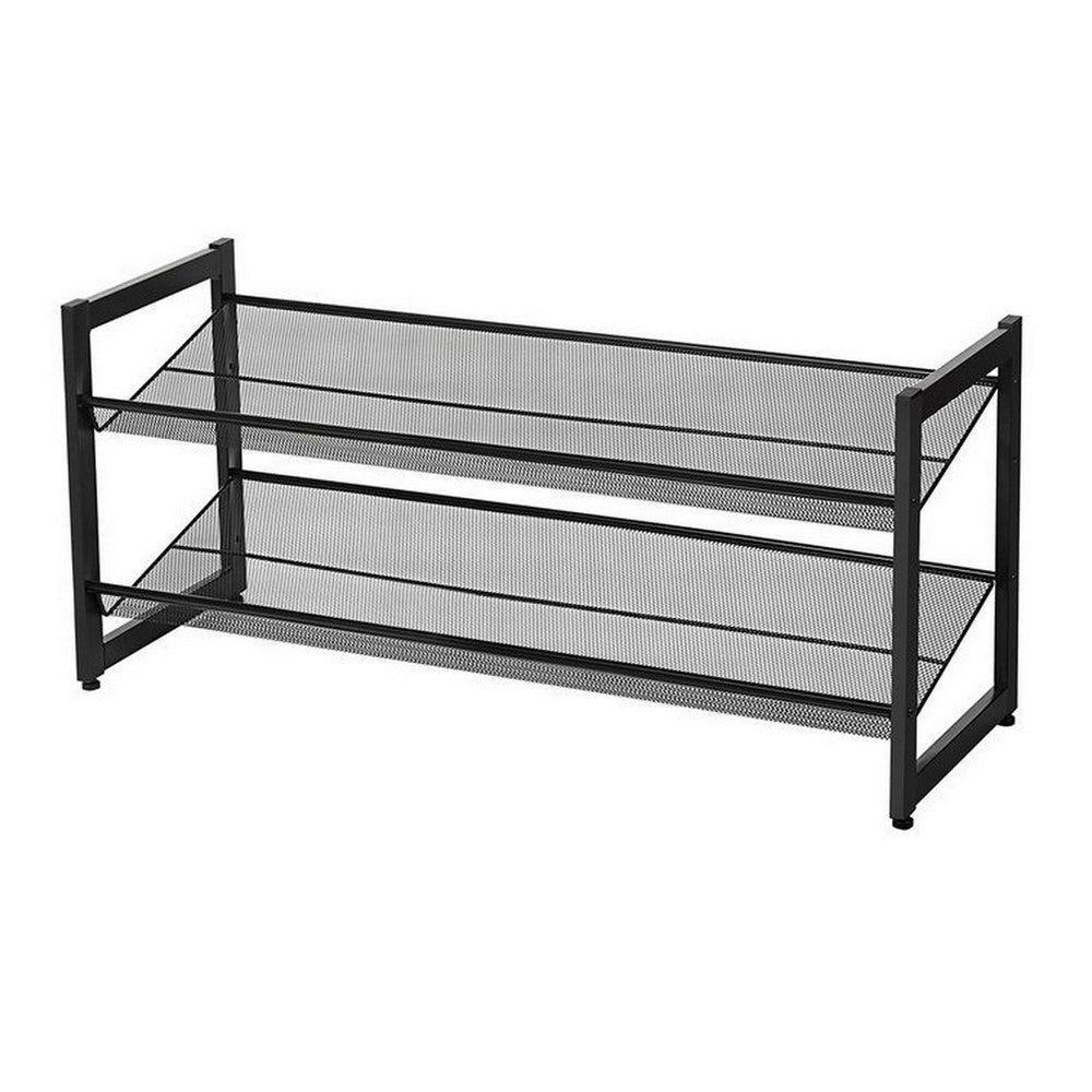 36 Inch Shoe Rack 2 Storage Shelves Mesh Design Black Metal Frame By Casagear Home BM315791