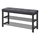 Lee 39 Inch Shoe Rack Bench Tufted Seat 2 Shelves Dark Gray Black By Casagear Home BM315794
