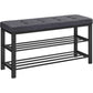 Lee 39 Inch Shoe Rack Bench, Tufted Seat, 2 Shelves, Dark Gray, Black By Casagear Home
