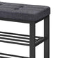 Lee 39 Inch Shoe Rack Bench, Tufted Seat, 2 Shelves, Dark Gray, Black By Casagear Home