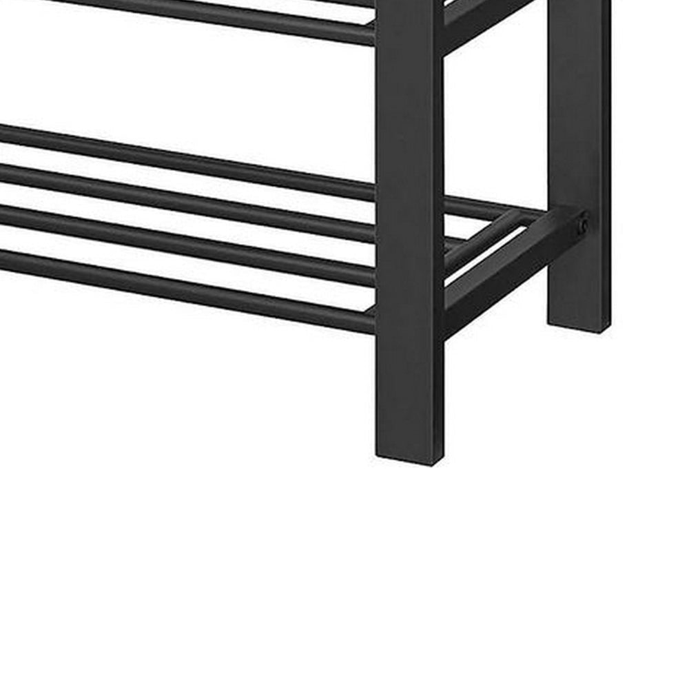 Lee 39 Inch Shoe Rack Bench, Tufted Seat, 2 Shelves, Dark Gray, Black By Casagear Home