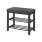 Lee 24 Inch Shoe Rack, Cushioned Tufted Seat, 2 Shelves, Dark Gray, Black By Casagear Home