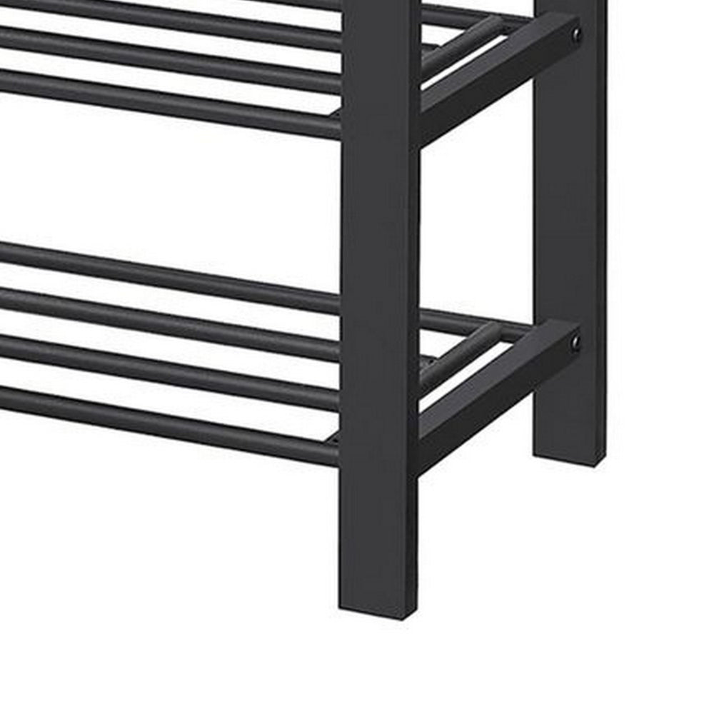 Lee 24 Inch Shoe Rack, Cushioned Tufted Seat, 2 Shelves, Dark Gray, Black By Casagear Home