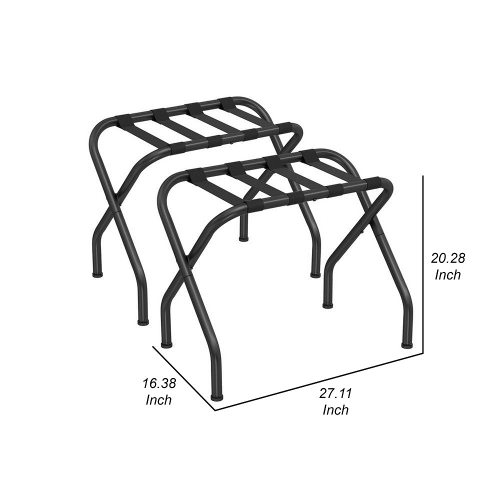 Rami 27 Inch Luggage Rack Set of 2, Slatted, Foldable, Crossed Body, Black By Casagear Home