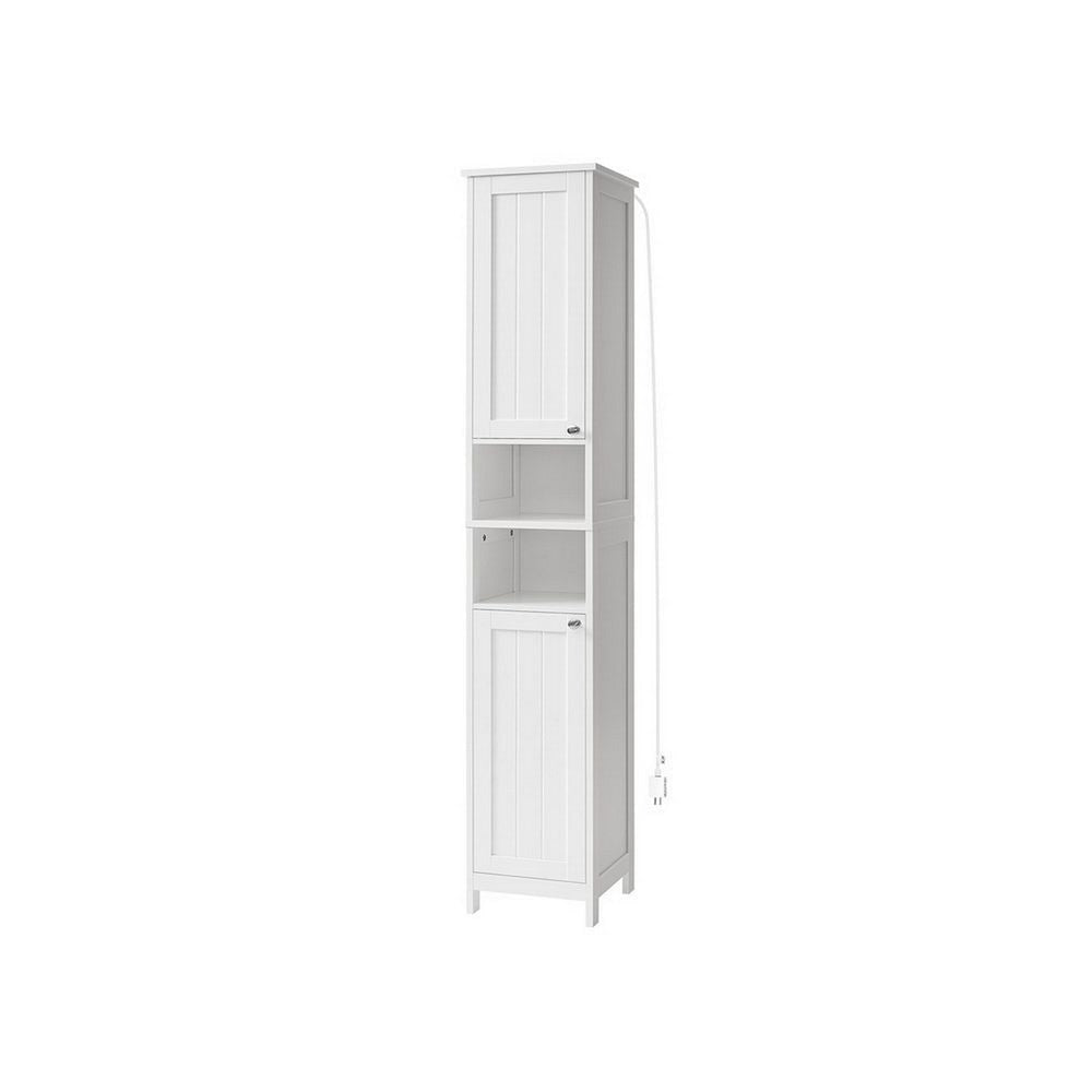 67 Inch Bathroom Storage Cabinet with Light Adjustable Shelf White Wood By Casagear Home BM315815