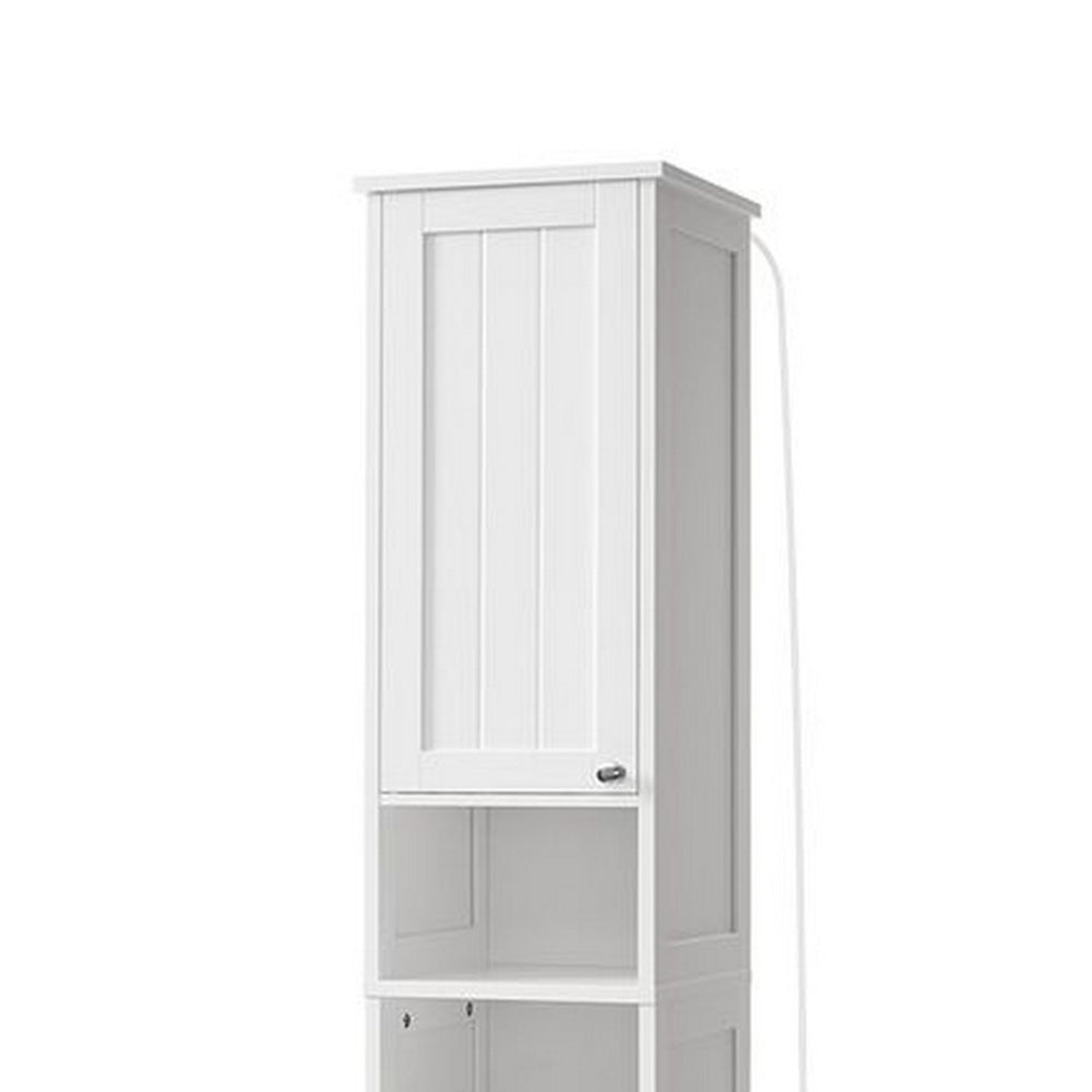 67 Inch Bathroom Storage Cabinet with Light, Adjustable Shelf, White Wood  By Casagear Home