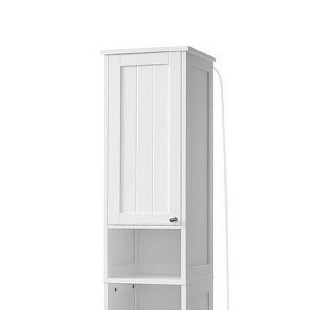 67 Inch Bathroom Storage Cabinet with Light Adjustable Shelf White Wood By Casagear Home BM315815