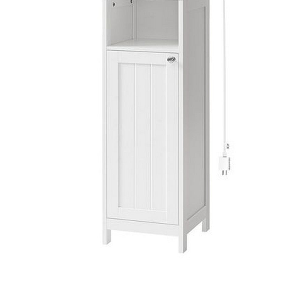 67 Inch Bathroom Storage Cabinet with Light, Adjustable Shelf, White Wood  By Casagear Home