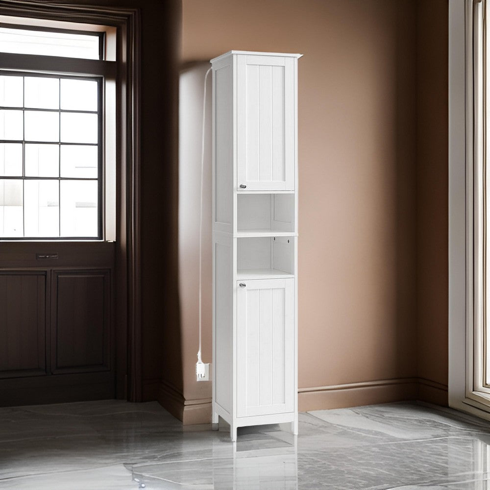 67 Inch Bathroom Storage Cabinet with Light, Adjustable Shelf, White Wood  By Casagear Home