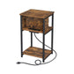 23 Inch Side End Table with USB Charging 1 Shelf Black Steel Brown Wood By Casagear Home BM315816