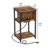 23 Inch Side End Table with USB Charging, 1 Shelf, Black Steel Brown Wood By Casagear Home