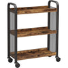 33 Inch Rolling Kitchen Bar Cart 3 Shelves Black Steel Brown Wood By Casagear Home BM315822