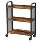 33 Inch Rolling Kitchen Bar Cart 3 Shelves Black Steel Brown Wood By Casagear Home BM315822