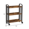 33 Inch Rolling Kitchen Bar Cart 3 Shelves Black Steel Brown Wood By Casagear Home BM315822