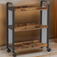 33 Inch Rolling Kitchen Bar Cart 3 Shelves Black Steel Brown Wood By Casagear Home BM315822