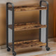 33 Inch Rolling Kitchen Bar Cart, 3 Shelves, Black Steel Brown Wood By Casagear Home