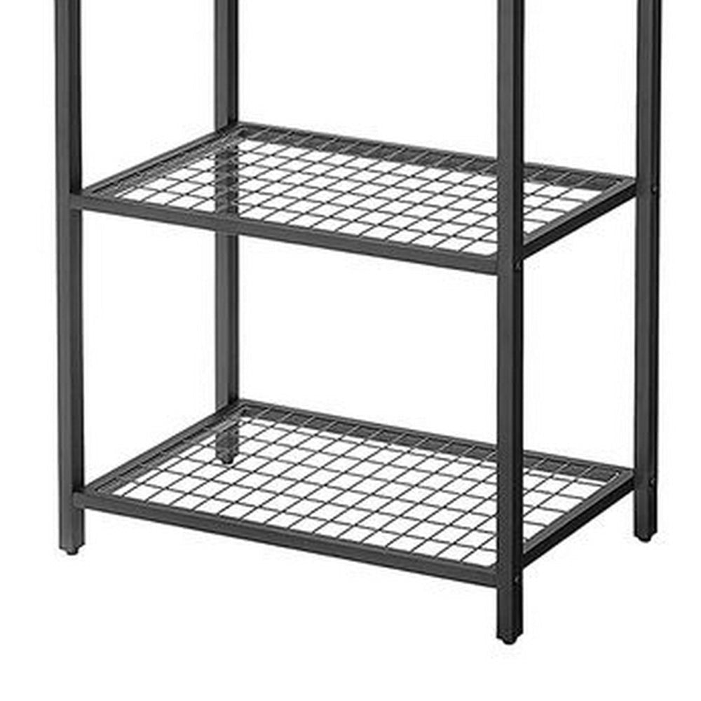 60 Inch Kitchen Storage Rack, 3 Tier Shelves, Hanging Hooks, Black Iron By Casagear Home