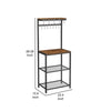 60 Inch Kitchen Storage Rack, 3 Tier Shelves, Hanging Hooks, Black Iron By Casagear Home