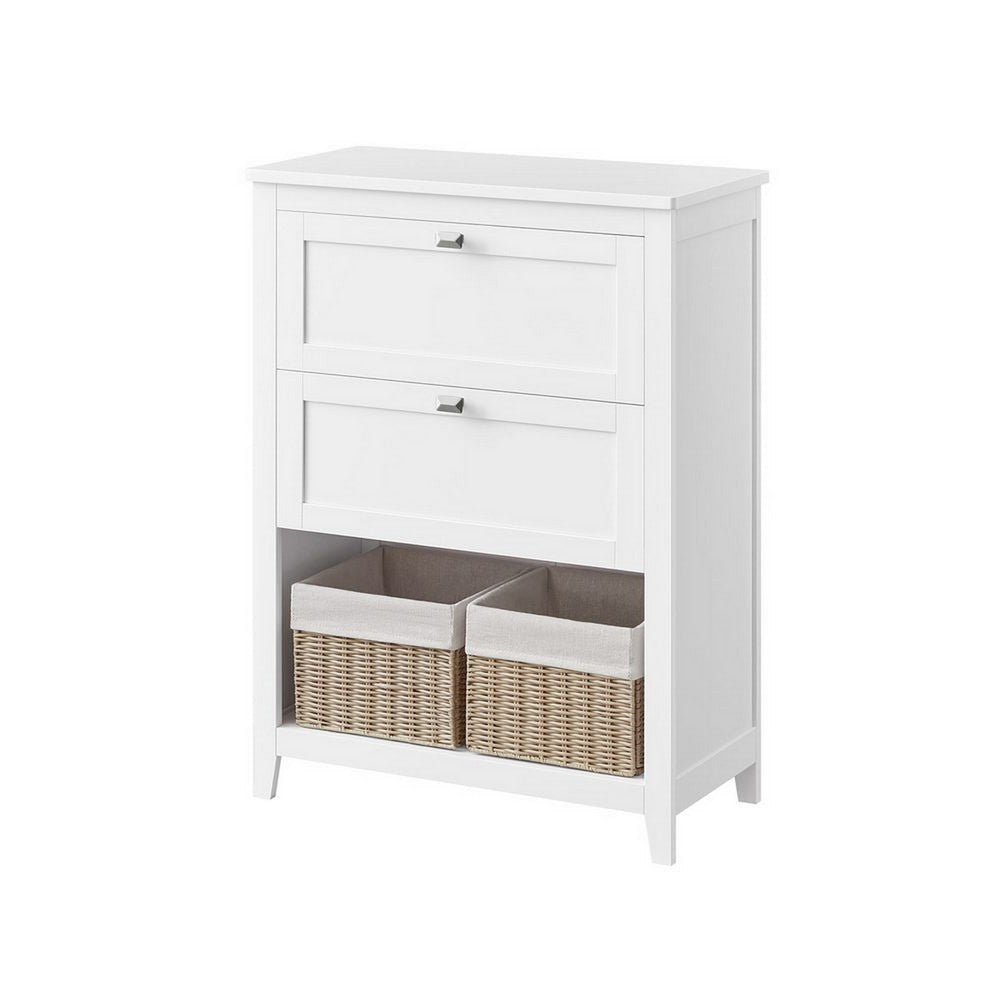 31 Inch Storage Cabinet with 2 Drawers and Baskets Divider White Wood By Casagear Home BM315826