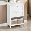 31 Inch Storage Cabinet with 2 Drawers and Baskets, Divider, White Wood By Casagear Home