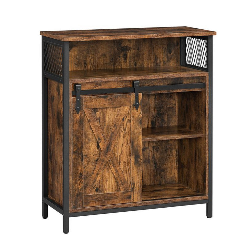 31 Inch Storage Cabinet Cupboard with Sliding Barn Door, Rustic Brown Wood By Casagear Home