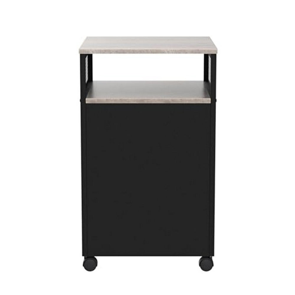 27 Inch File Storage Cabinet with Key Lock, Caster Wheels, Gray Black Wood By Casagear Home
