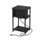 23 Inch Side End Table USB Charging Point Open Shelf Black Steel Wood By Casagear Home BM315831