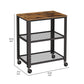 31 Inch Kitchen Rolling Bar Cart 3 Tier Brown Wood Top Black Steel By Casagear Home BM315833