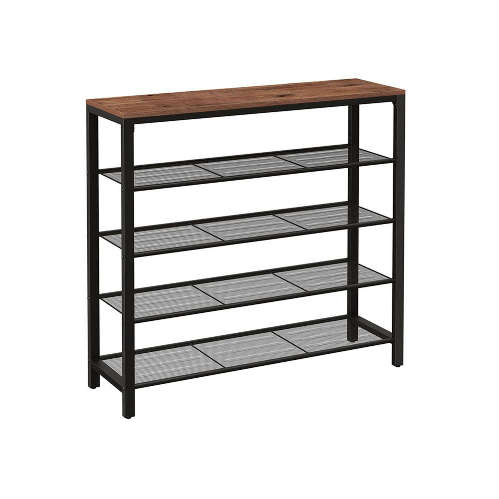 39 Inch Modern Shoe Rack Stand, 5 Tier Open Style Shelves, Black Metal By Casagear Home