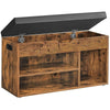 31 Inch Storage Bench with Black Padded Seat, Open Shelves, Brown Wood By Casagear Home