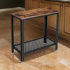 24 Inch Industrial Side Table with Mesh Grid Shelf, Black Steel Brown Wood By Casagear Home